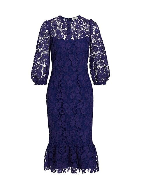 Long sleeve lace midi dress in navy blue