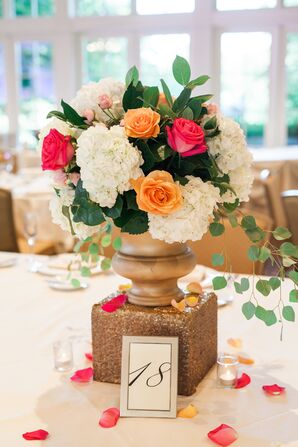 Elegant Indian Wedding Reception, Peach and Pink Centerpieces