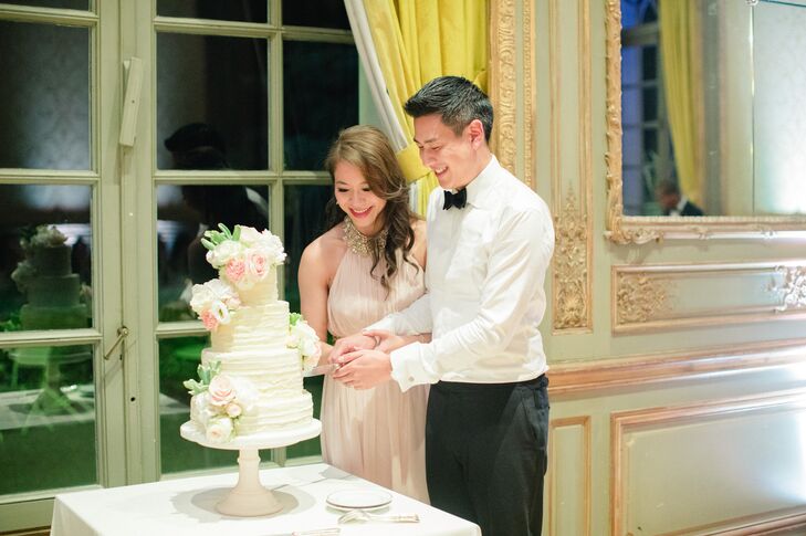 Combed Buttercream Cake with Playful Pink Flowers