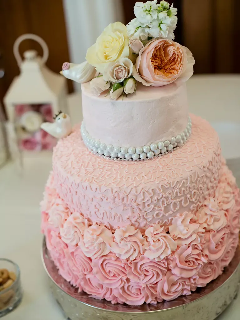 Three-Tier Pink Wedding Cake