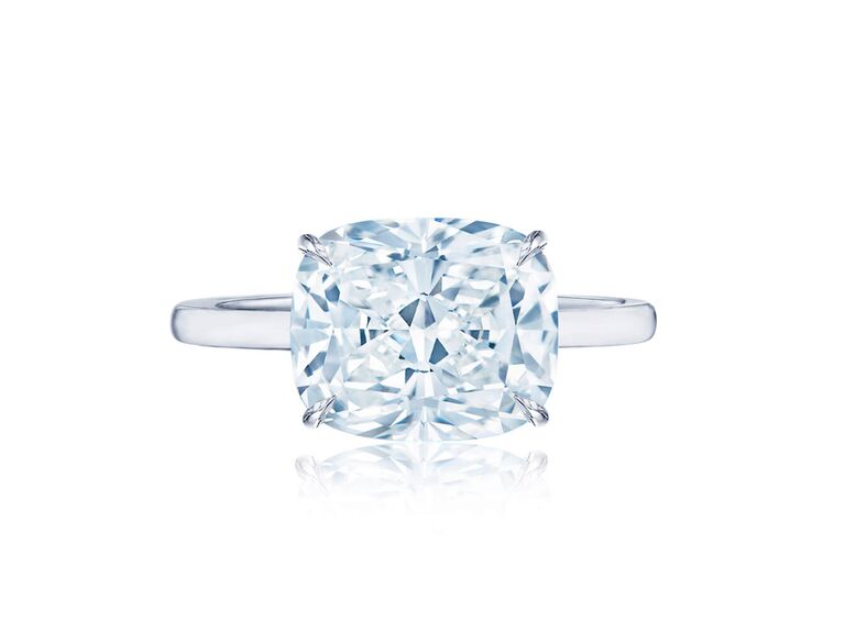 kwiat diamond cushion cut engagement ring with plain platinum band