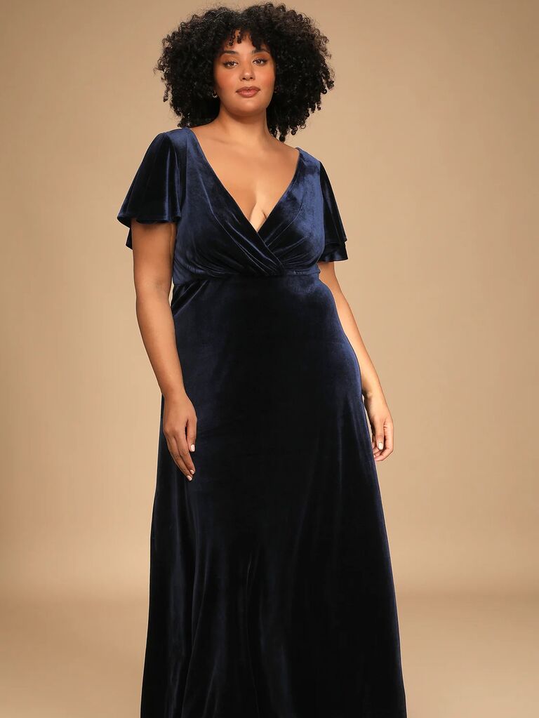 velvet engagement party dress with flutter sleeves