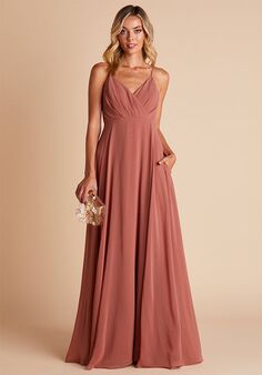 Birdy Grey Kaia Chiffon Dress in Desert Rose V-Neck Bridesmaid Dress