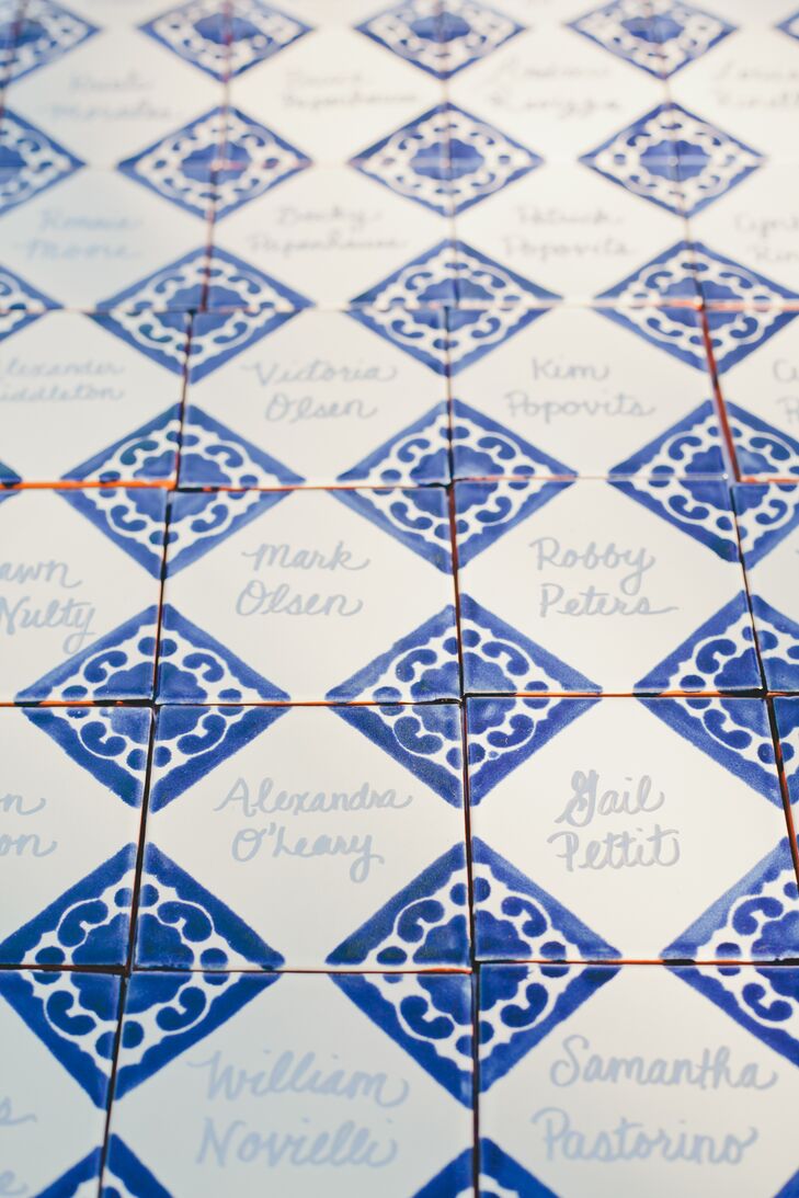 In lieu of traditional paper place cards, the couple nodded to Ojai's Spanish influences with their ceramic tile place markers.