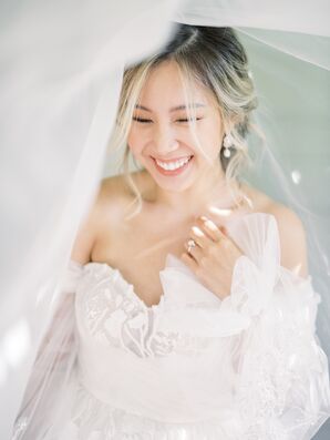 Custom-Made, Off-the-Shoulder Wedding Dress with Billowy Sleeves