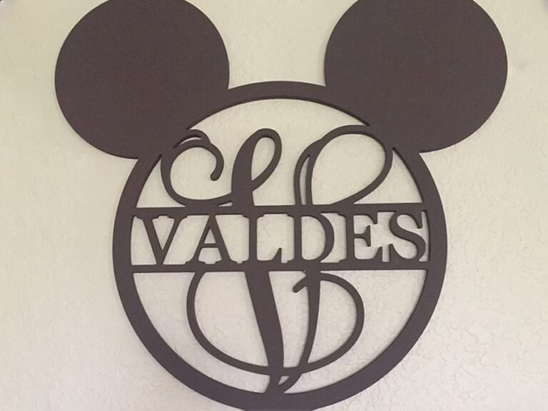 Wooden personalized monogram in Mickey ears design
