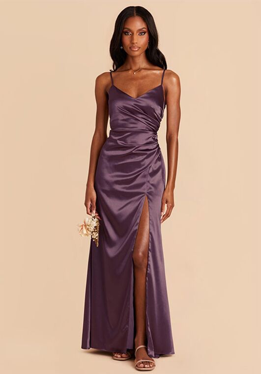 Birdy Grey Catherine Shiny Satin Dress in Plum V-Neck Bridesmaid Dress - 2