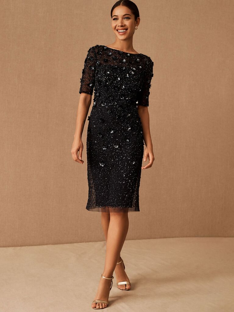 Adrianna Papell short sequin cocktail dress for winter wedding