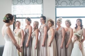 Long Taupe and Tan Bridesmaid Dresses