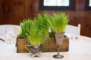 Fresh Grass and Antique Centerpieces