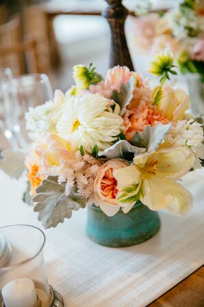 Low Garden Rose, Lily and Dahlia Centerpiece