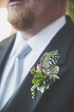 Succulent and Feather Boutonniere