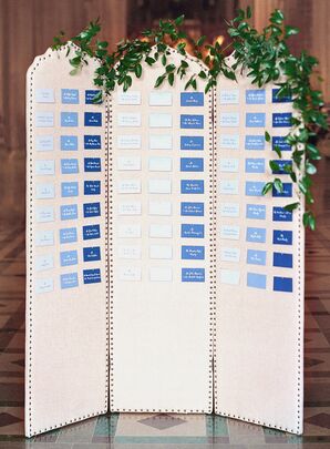 Blue Ombre Escort Card Display with Greenery