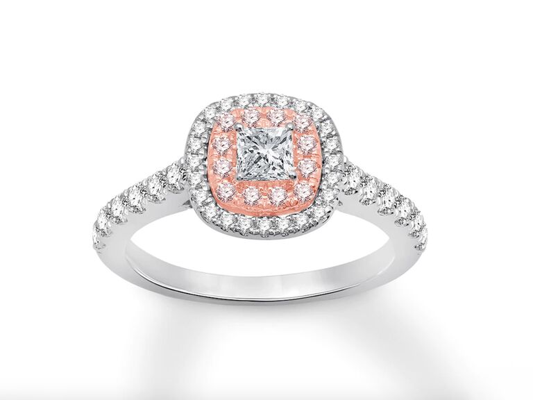 Kay Jewelers pink and white certified diamond engagement ring with 1-carat total weight in 14K gold