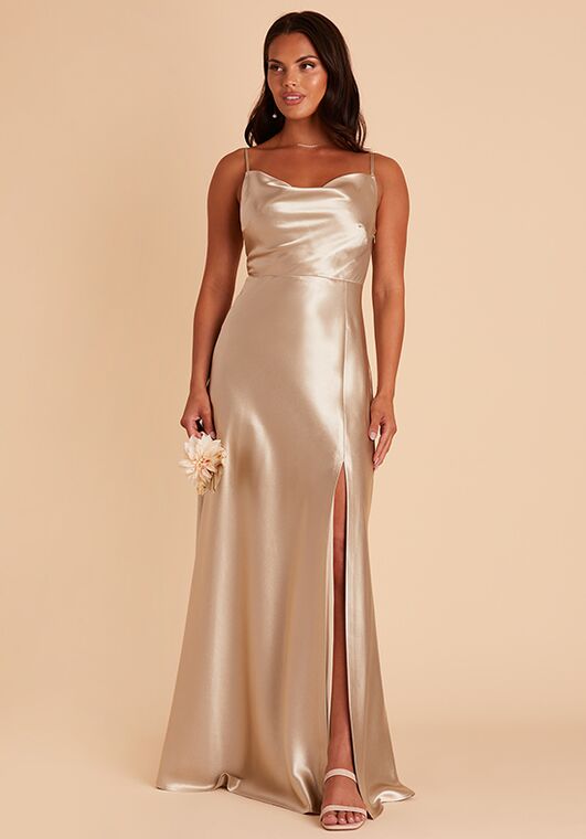 Birdy Grey Lisa Long in Satin Neutral Champagne Bridesmaid Dress - 2