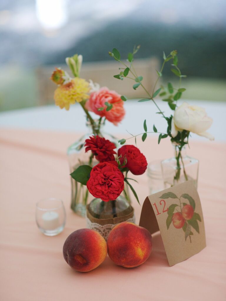 Nectarines peaches floral table wedding centerpieces