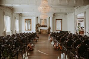Ballroom Wedding Ceremony With Crystal Chandeliers