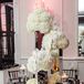 Tall Orchid and Hydrangea Centerpieces in Silver Vases