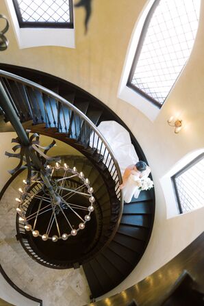 Bride Walking Down Stairs at Dover Hall Estate in Richmond, Virginia