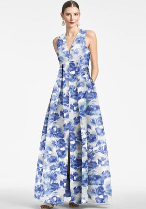 Sachin & Babi Brooke Gown - Azure Watercolor Floral Blue Mother Of The Bride Dress