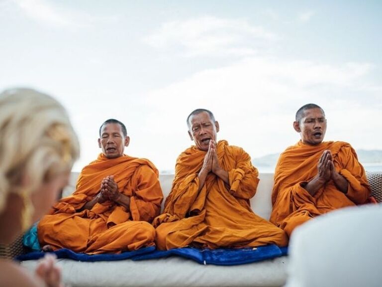 Buddhist monks at Buddhist wedding ceremony