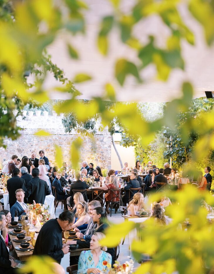 Reception Guests Dining at Historic Venue Courtyard in San Miguel de Allende, Mexico