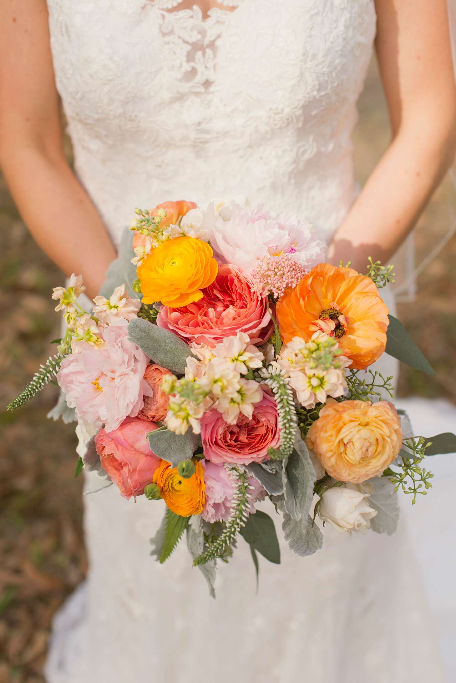 open lace back dress 11.8 inch Wide Burnt Orange Cascade Bridal Bouquet