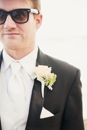Succulent and Ivory Garden Rose Boutonniere