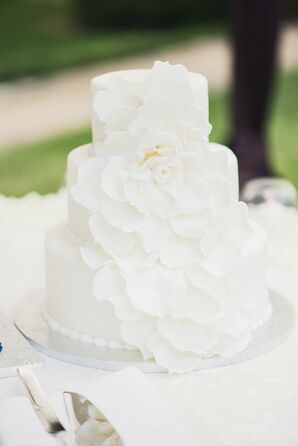White Floral Ruffle Wedding Cake