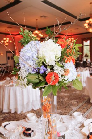 Blue, Orange and Purple Flower Centerpiece
