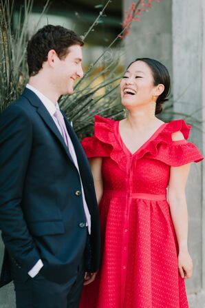 Modern Red Reception Dress and Traditional Suit