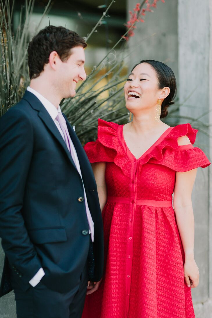 Modern Red Reception Dress and Traditional Suit
