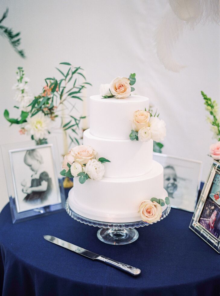 Peach-Rose-Accented Wedding Cake