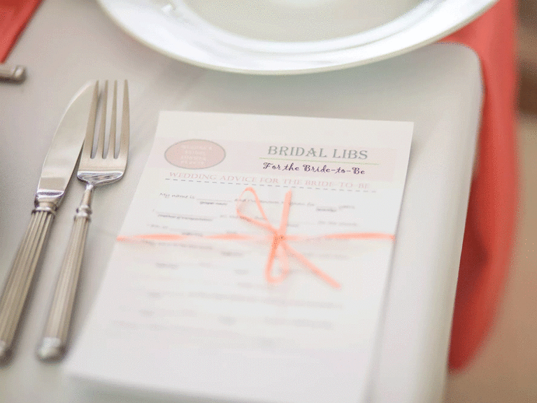 A bridal mad libs at a bridal shower party. 