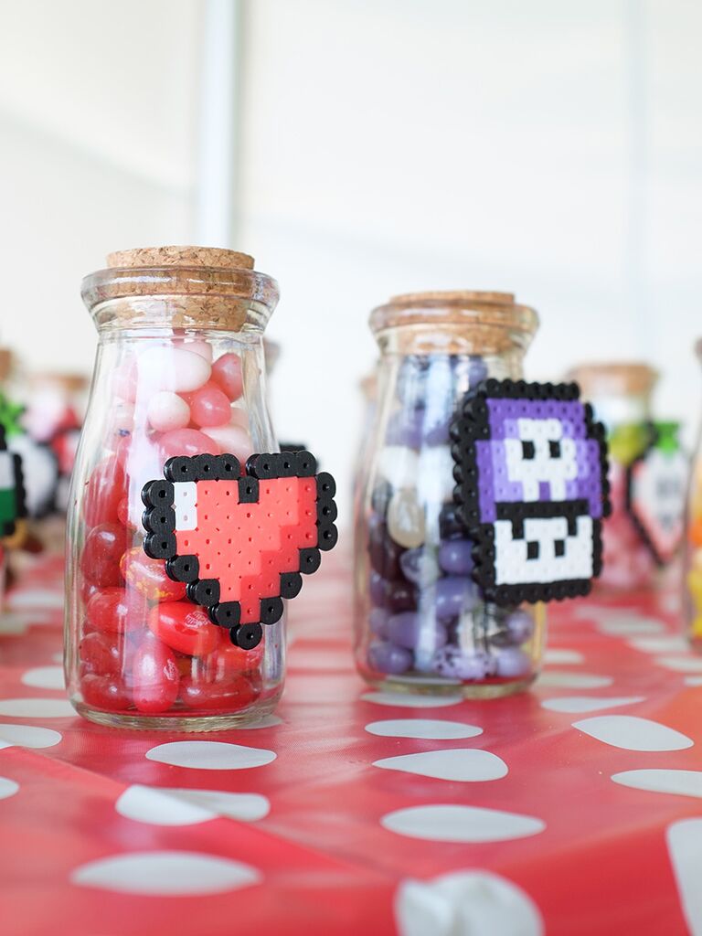 Perler decorated candy jars wedding favor