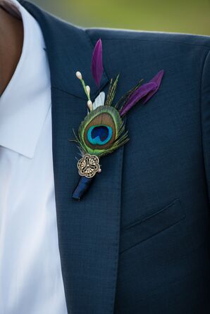 Peacock Feather Boutonniere for the Groom