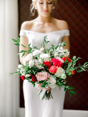Modern Bouquet of White, Pink and Red Flowers