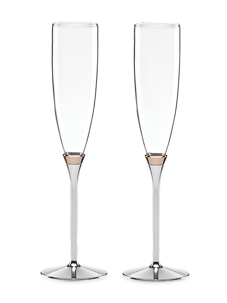 Kate Spade rose gold and silver wedding champagne flutes