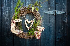 Wreath at Barn Door with Monogram in Corks