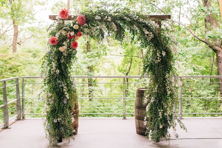 Lush Garland Wedding Arch with Pink Dahlias