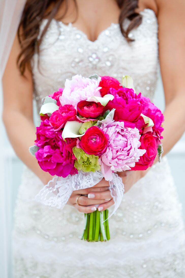 Bright Pink Peony, Cala Lily, and Ranunculus Bouquet