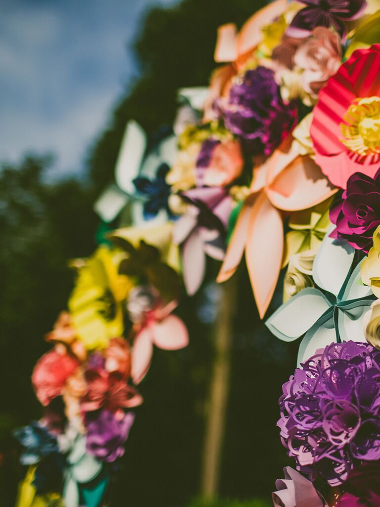 Colorful paper wedding ceremony arch