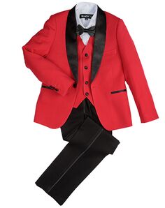 BLACKTIE "London" Kids Red Tuxedo (5-Piece Set) Flower Girl Dress and Ring Bearer Outfit