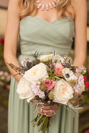 Rose, Anemone, Scabiosa Pod and Silver Brunia Bouquet