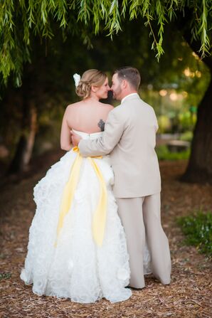 yellow and white wedding dress