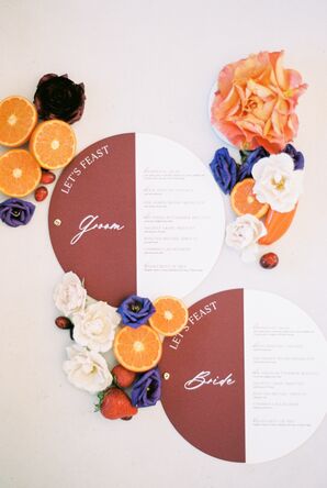 Round Wedding Menus Styled With Oranges