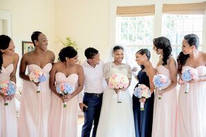 Pink Strapless Bill Levkoff Bridesmaid Dresses