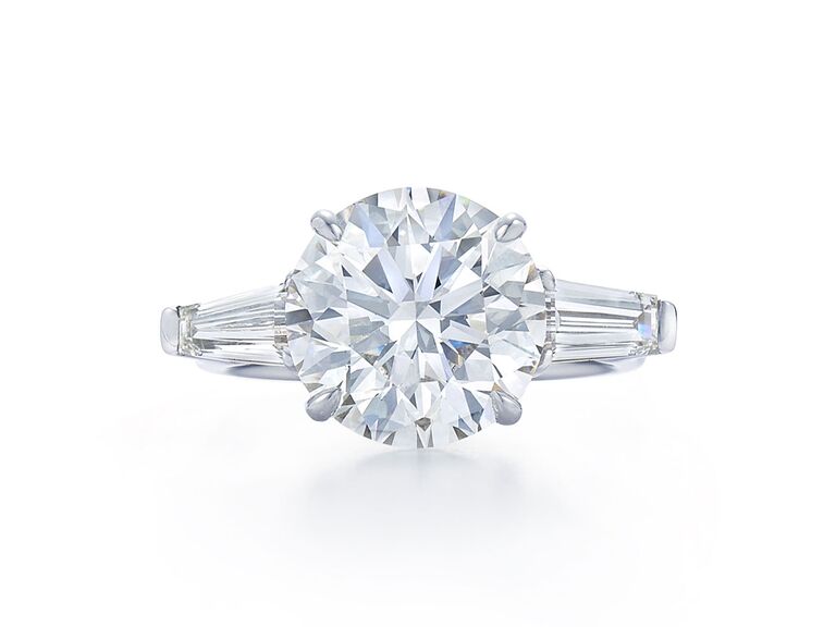 round cut engagement ring with tapered baguettes