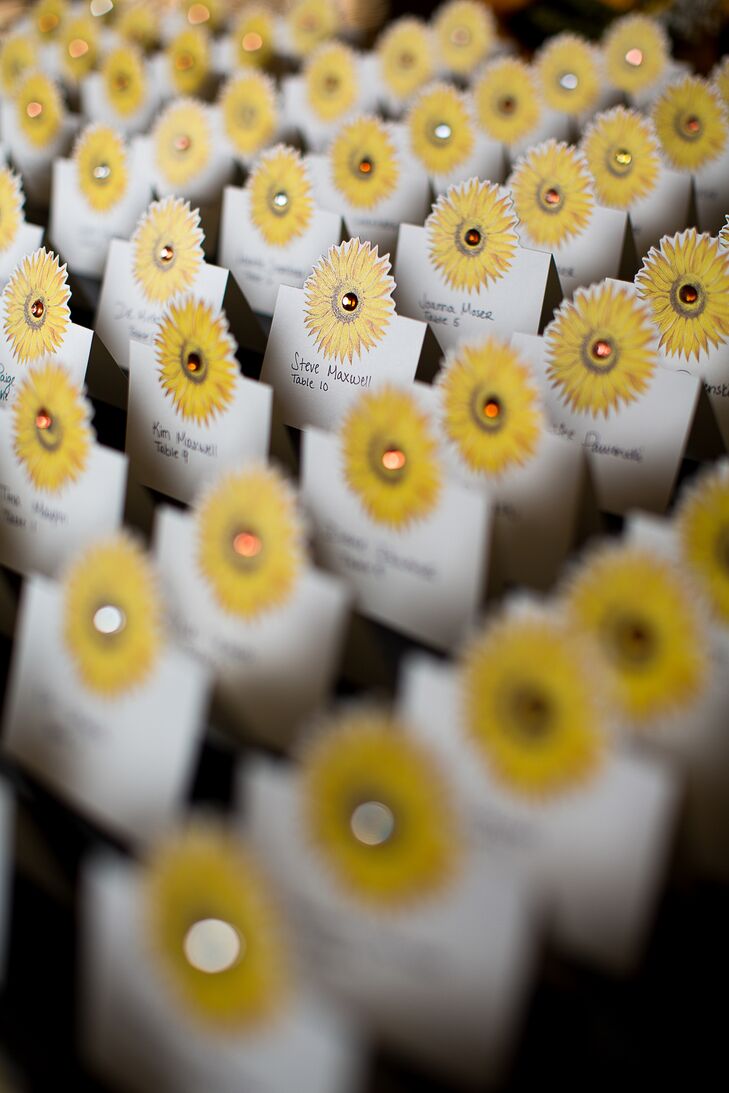 Sunflower Escort Cards at Summer Wedding