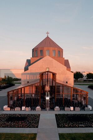 Sunset Aerial Drone Wedding Photograph at Hall of Lights in Carrollton, Texas